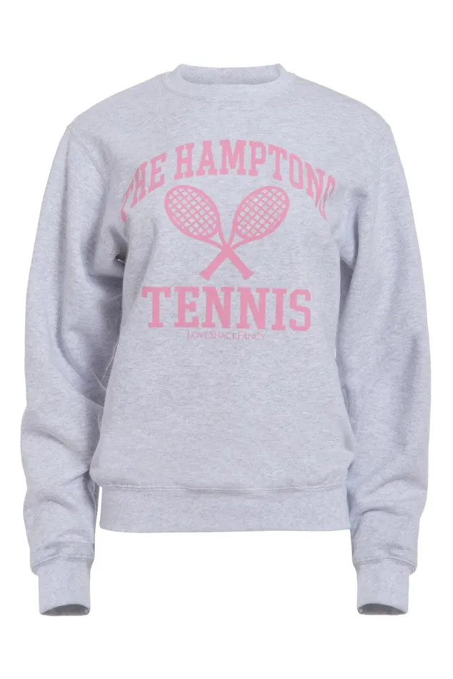 Active Women LoveShackFancy First Port The Hamptons Tennis Crew Neck Ash Grey Pink Font Active Women LoveShackFancy First Port The Hamptons Tennis Crew Neck Ash Grey Pink Font