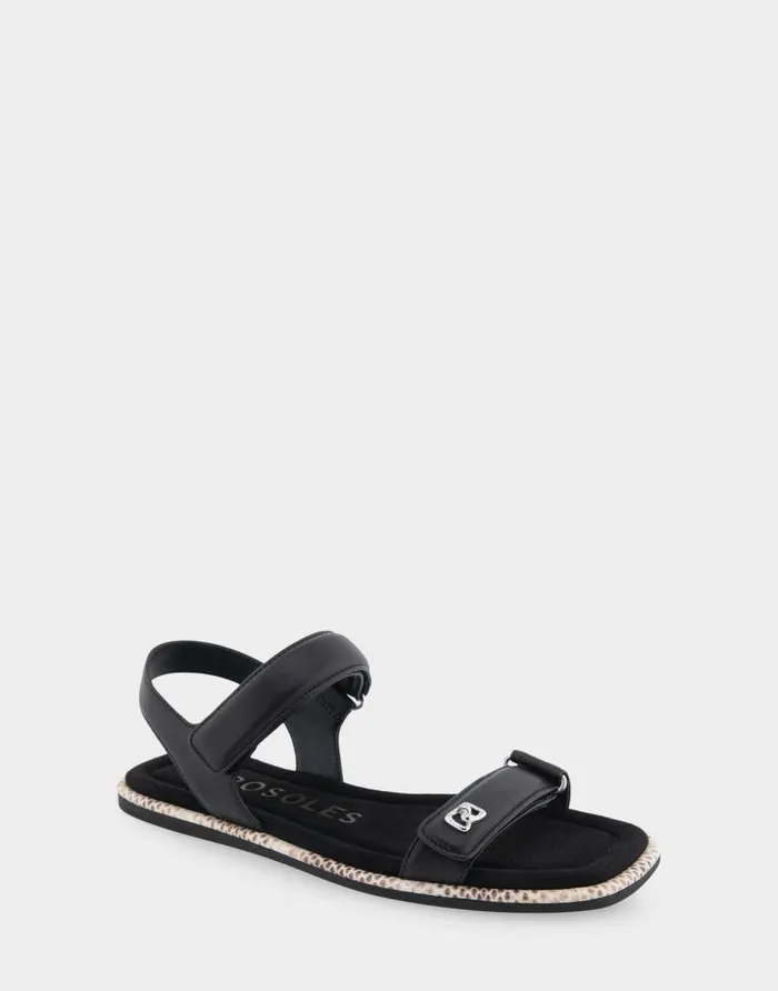Aerosoles Comfortable Women039s Adjustable Quarter Strap Sandal In Black Leather Black Leather Women Flats
