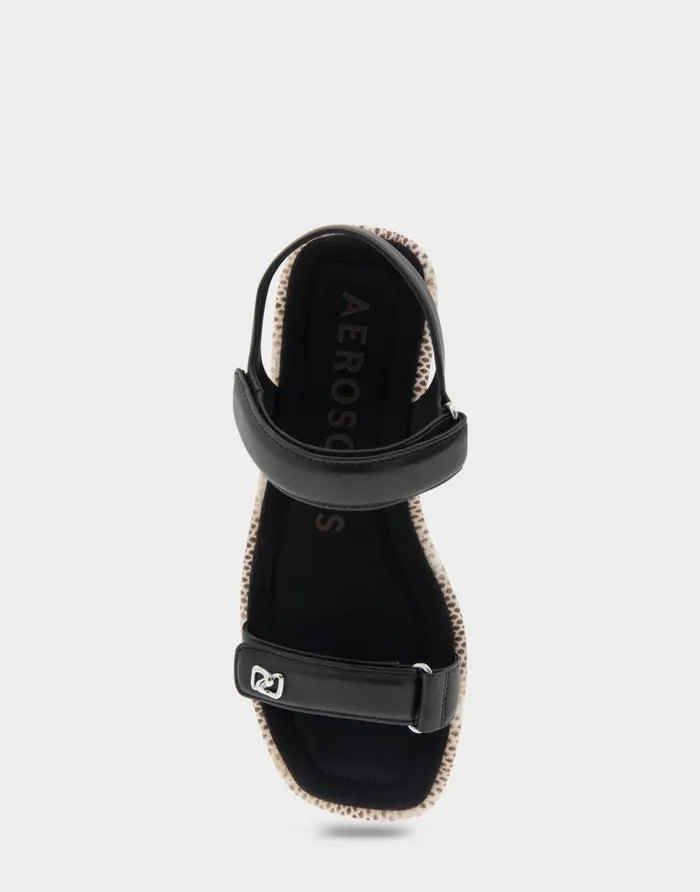 Aerosoles Comfortable Women039s Adjustable Quarter Strap Sandal In Black Leather Black Leather Women Flats