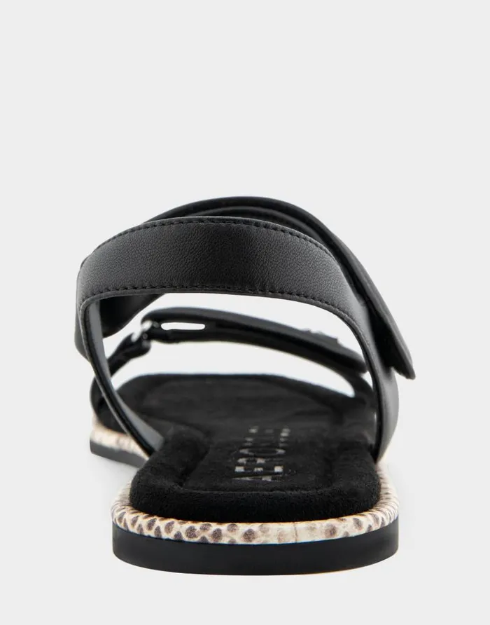 Aerosoles Comfortable Women039s Adjustable Quarter Strap Sandal In Black Leather Black Leather Women Flats