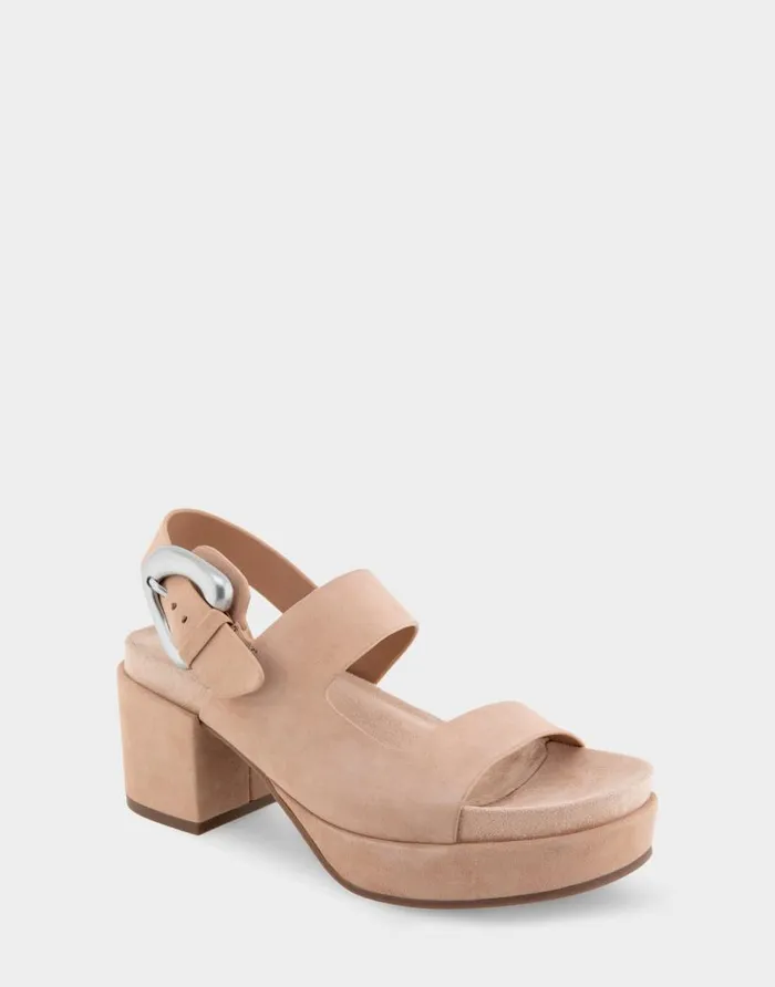 Aerosoles Comfortable Women039s Asymmetrical Molded Footbed Platform Sandal In Cipria Suede Cipria Suede Women Clogs and Mules