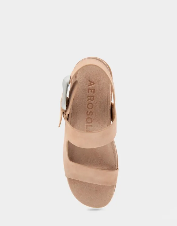 Aerosoles Comfortable Women039s Asymmetrical Molded Footbed Platform Sandal In Cipria Suede Cipria Suede Women Clogs and Mules