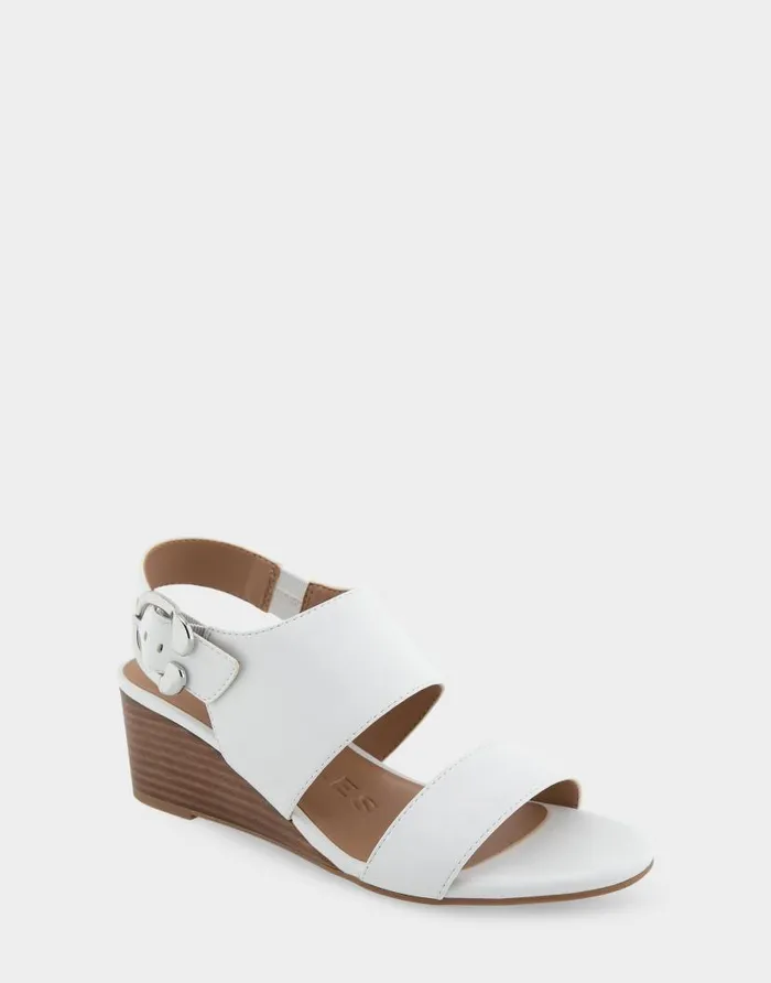 Aerosoles Comfortable Women039s Buckle Back Mid Wedge Sandal In White Faux Leather White Faux Leather Women Dress