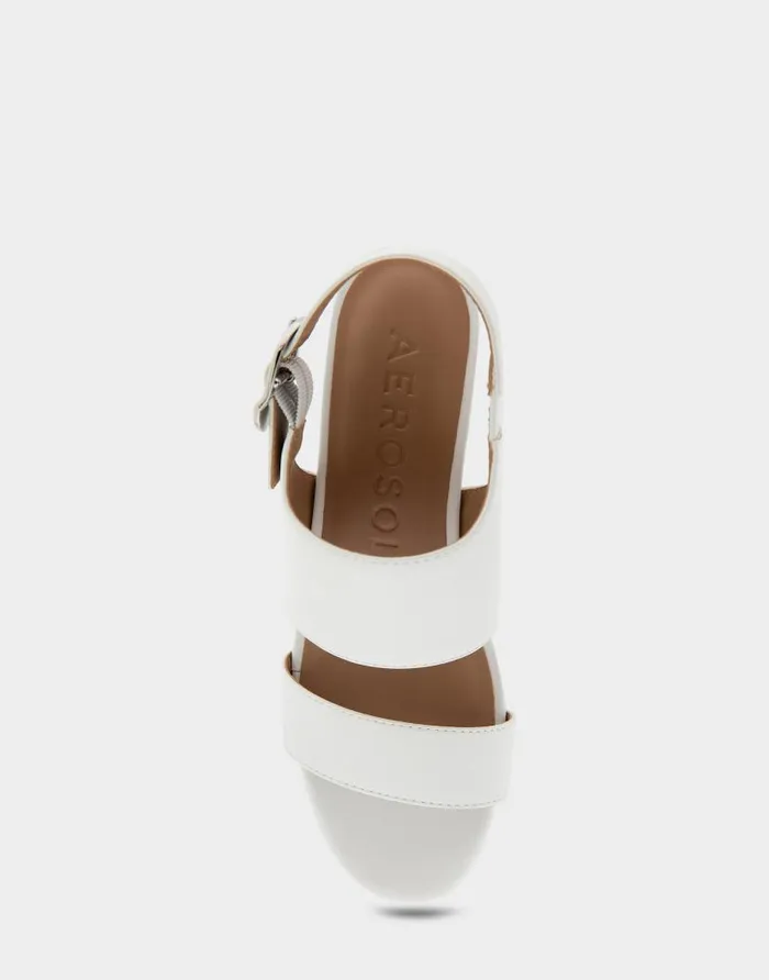 Aerosoles Comfortable Women039s Buckle Back Mid Wedge Sandal In White Faux Leather White Faux Leather Women Dress