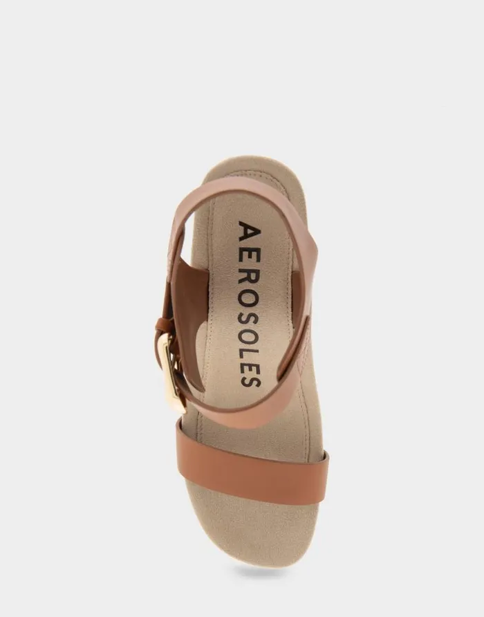 Aerosoles Comfortable Women039s Buckled Footbed Wedge Sandal In Tan Leather Tan Leather Women Wedges
