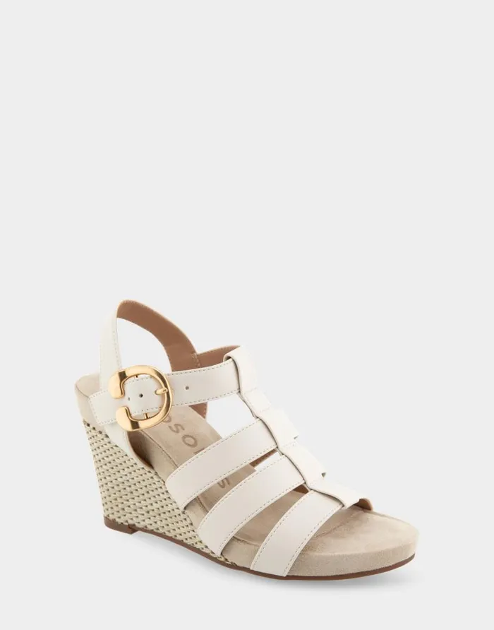 Aerosoles Comfortable Women039s Caged Footbed Wedge Sandal In Eggnog Faux Leather Eggnog Faux Leather Women Wide Width Sandals