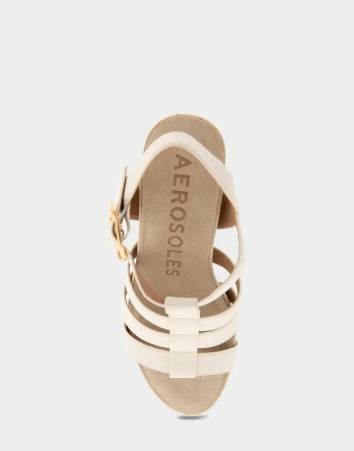 Aerosoles Comfortable Women039s Caged Footbed Wedge Sandal In Eggnog Faux Leather Eggnog Faux Leather Women Wide Width Sandals
