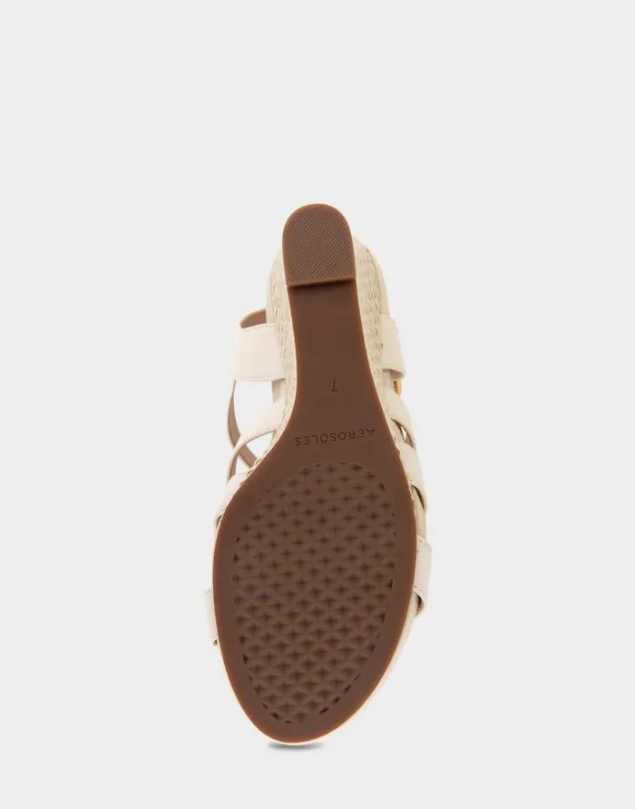 Aerosoles Comfortable Women039s Caged Footbed Wedge Sandal In Eggnog Faux Leather Eggnog Faux Leather Women Wide Width Sandals