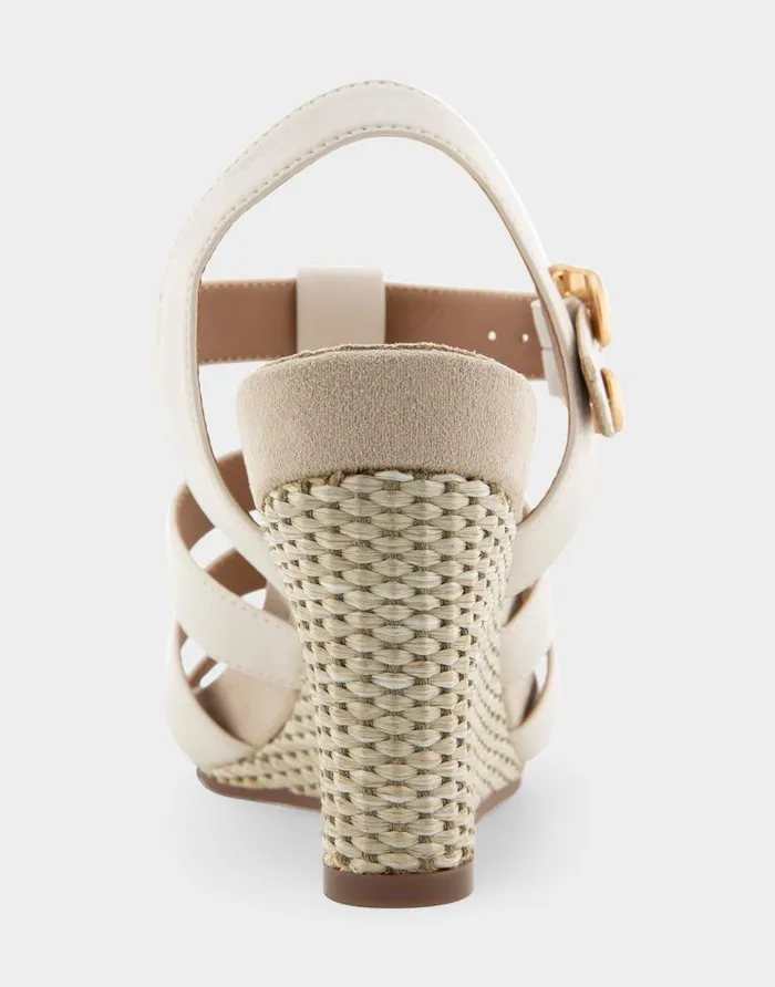 Aerosoles Comfortable Women039s Caged Footbed Wedge Sandal In Eggnog Faux Leather Eggnog Faux Leather Women Wide Width Sandals