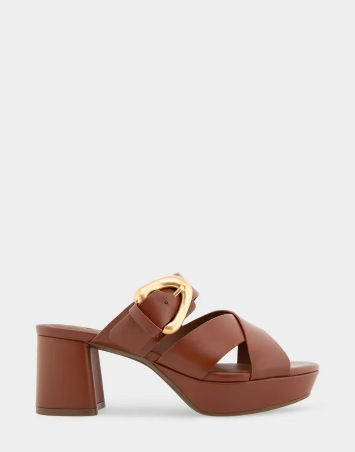 Aerosoles Comfortable Women039s Crisscross Platform Slide Sandal In Gingerbread Leather Gingerbread Leather Women Platforms