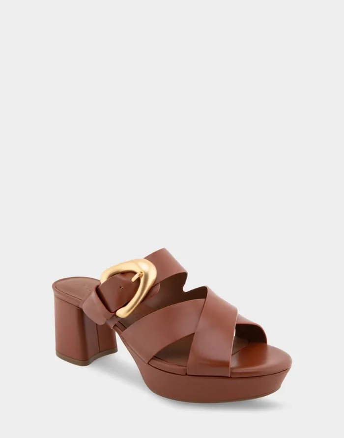 Aerosoles Comfortable Women039s Crisscross Platform Slide Sandal In Gingerbread Leather Gingerbread Leather Women Platforms