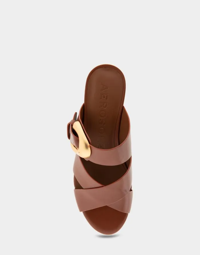 Aerosoles Comfortable Women039s Crisscross Platform Slide Sandal In Gingerbread Leather Gingerbread Leather Women Platforms