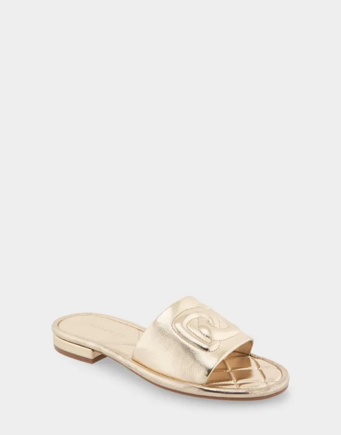 Aerosoles Comfortable Women039s Debossed Chain Link Slide Sandal In Soft Gold Faux Leather Soft Gold Faux Leather Women Slides