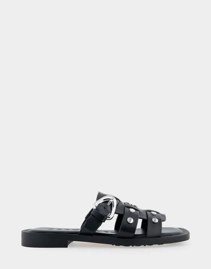 Aerosoles Comfortable Women039s Fisherman Flat Slide Sandal In Black Leather Black Leather Women Slides Aerosoles Comfortable Women039s Fisherman Flat Slide Sandal In Black Leather Black Leather Women Slides