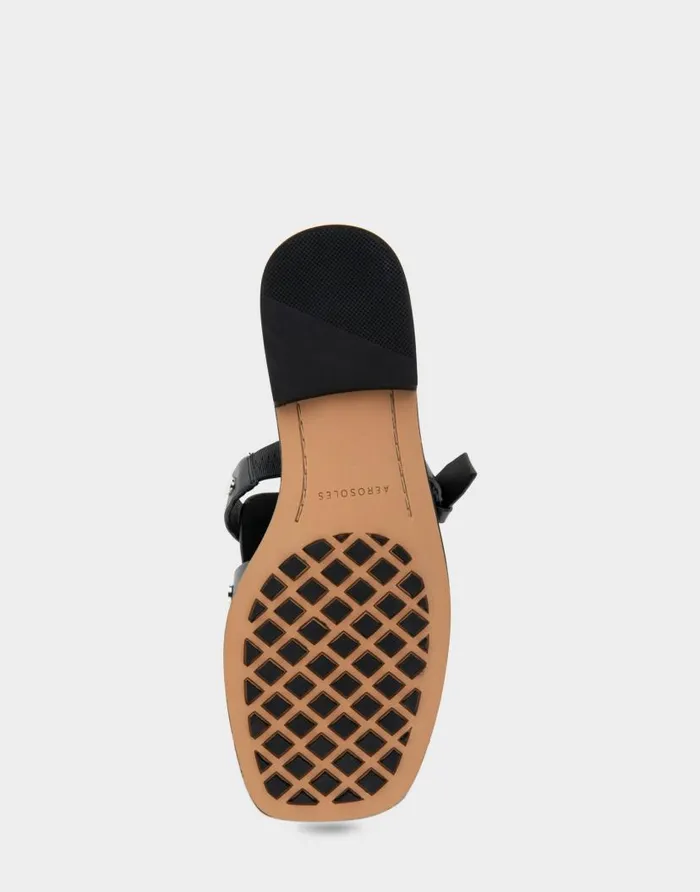 Aerosoles Comfortable Women039s Fisherman Flat Slide Sandal In Black Leather Black Leather Women Slides