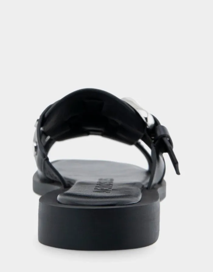 Aerosoles Comfortable Women039s Fisherman Flat Slide Sandal In Black Leather Black Leather Women Slides