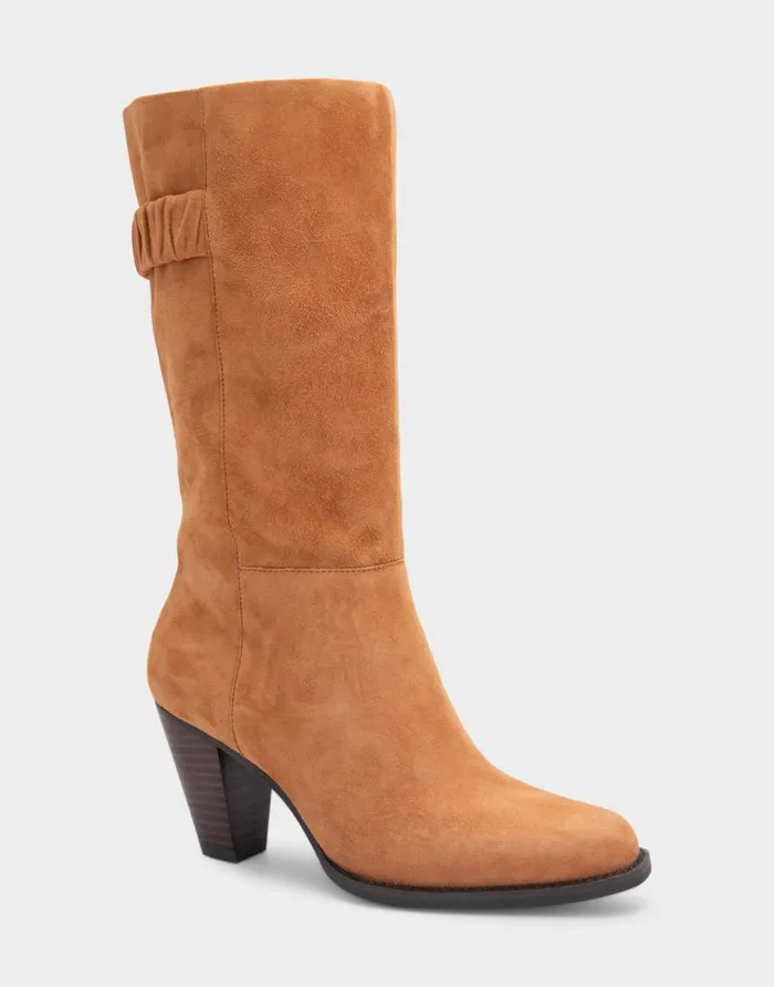 Aerosoles Comfortable Women039s Heeled Midcalf Boot In Tan Genuine Suede Tan Genuine Suede Women Heeled Boots