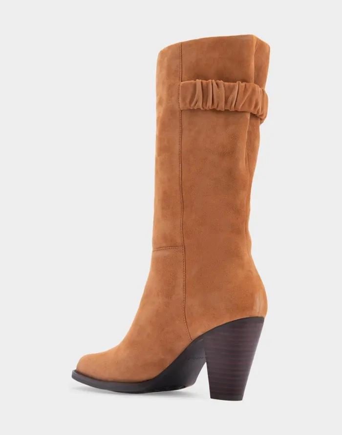 Aerosoles Comfortable Women039s Heeled Midcalf Boot In Tan Genuine Suede Tan Genuine Suede Women Heeled Boots