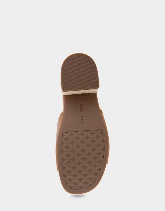 Aerosoles Comfortable Women039s Molded Footbed Low Block Heel Slide In Tan Leather Tan Leather Women Slides