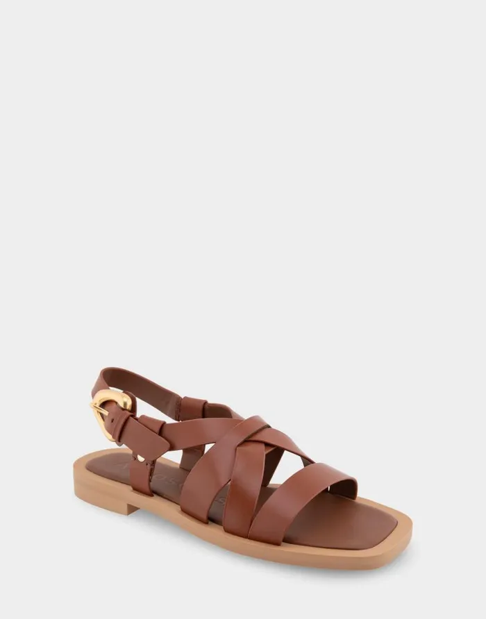 Aerosoles Comfortable Women039s Multi Strap Flat Sandal In Gingerbread Leather Gingerbread Leather Women Flats