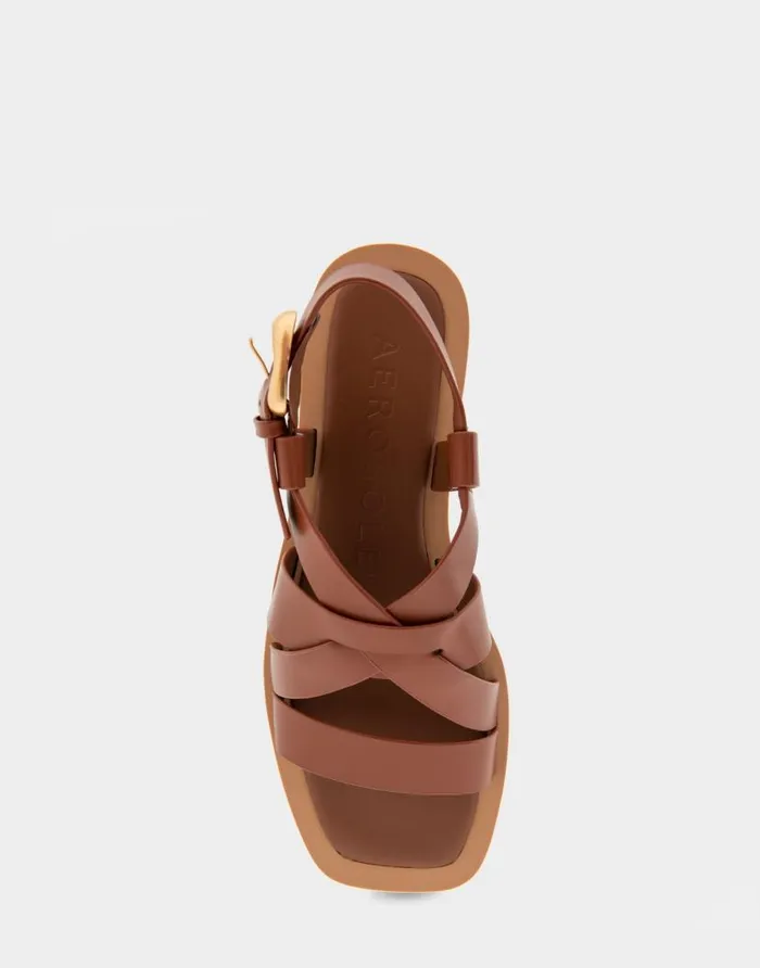 Aerosoles Comfortable Women039s Multi Strap Flat Sandal In Gingerbread Leather Gingerbread Leather Women Flats