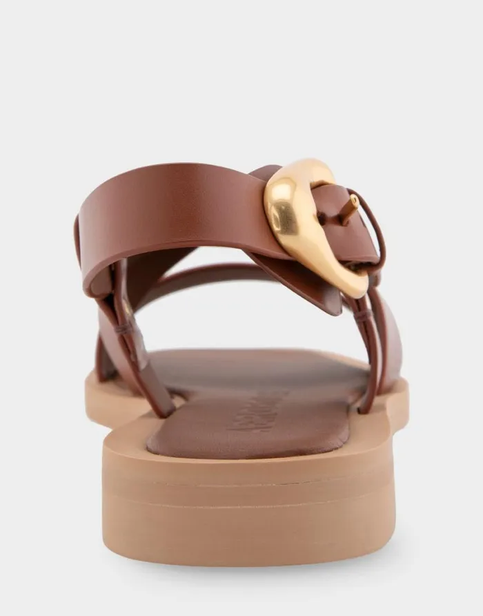 Aerosoles Comfortable Women039s Multi Strap Flat Sandal In Gingerbread Leather Gingerbread Leather Women Flats