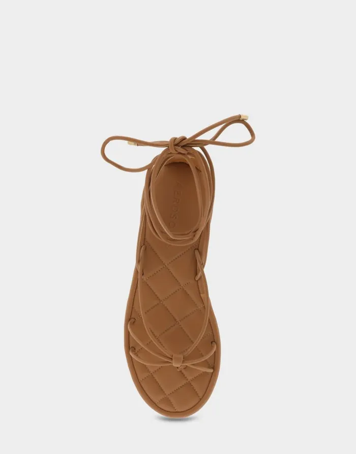 Aerosoles Comfortable Women039s Multi Strap Lace Up Sandal In Tan Faux Leather Tan Faux Leather Women Flats