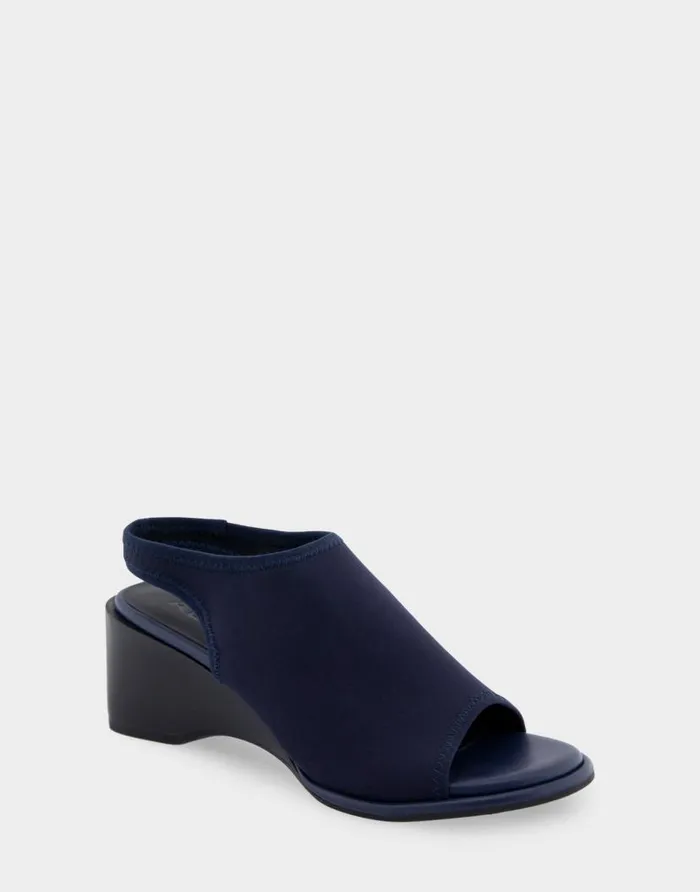Aerosoles Comfortable Women039s Open Toe Stretch Wedge Shootie In Navy Stretch Gabardine Fabric Navy Stretch Gabardine Fabric Women Wedges