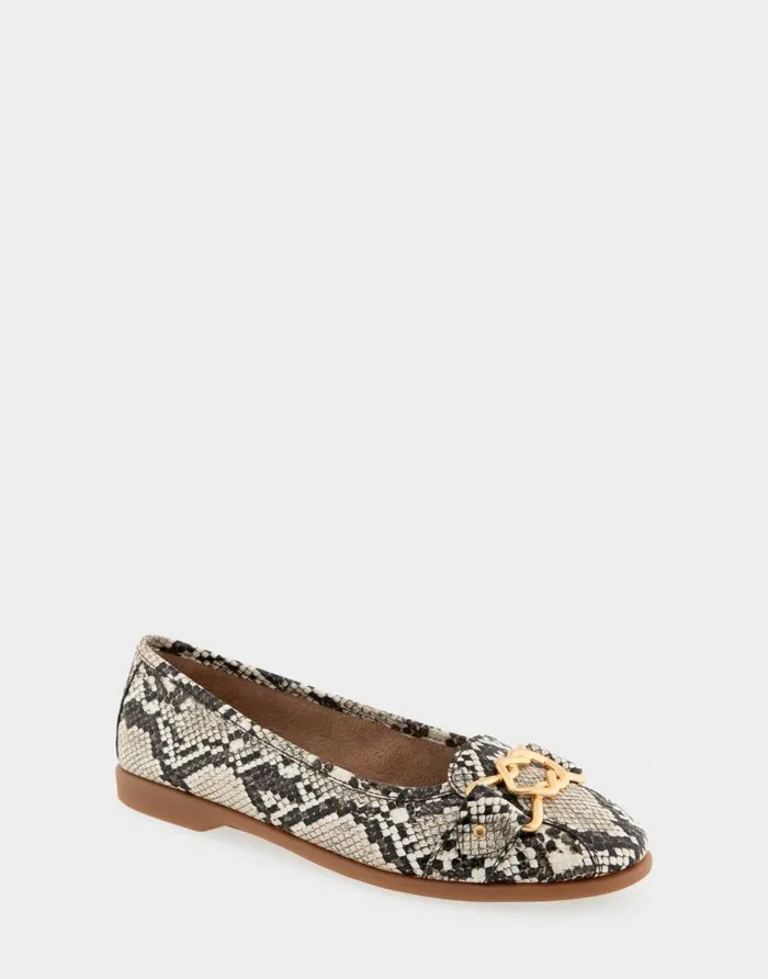 Aerosoles Comfortable Women039s Ornamented Flat In Snake Print Faux Leather Natural Printed Snake Faux Leather Women Ballet