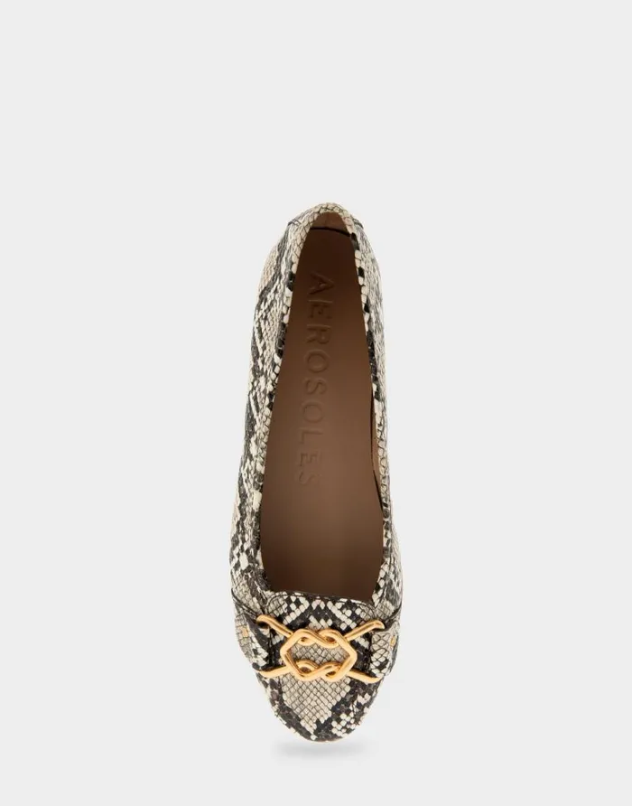 Aerosoles Comfortable Women039s Ornamented Flat In Snake Print Faux Leather Natural Printed Snake Faux Leather Women Ballet