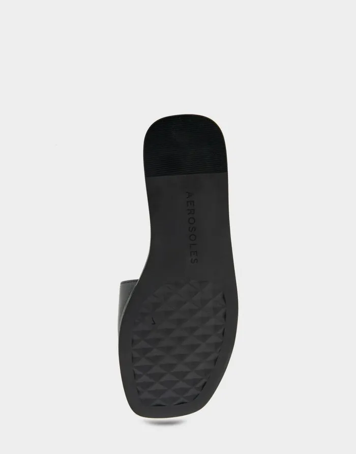 Aerosoles Comfortable Women039s Ornamented Single Band Slide Sandal In Black Leather Black Leather Women Slides