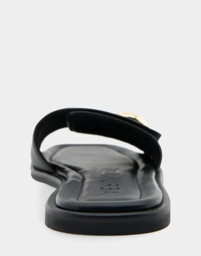 Aerosoles Comfortable Women039s Ornamented Single Band Slide Sandal In Black Leather Black Leather Women Slides