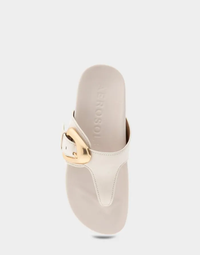 Aerosoles Comfortable Women039s Oversized Buckle Molded Footbed Thong Sandal In Eggnog Leather Eggnog Leather Women Flats