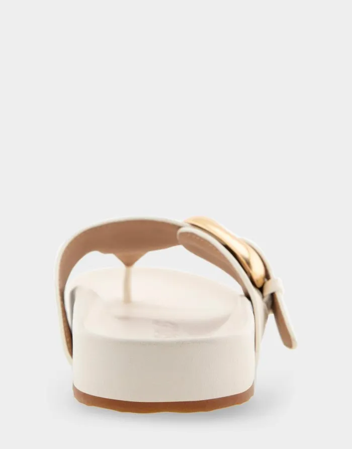 Aerosoles Comfortable Women039s Oversized Buckle Molded Footbed Thong Sandal In Eggnog Leather Eggnog Leather Women Flats