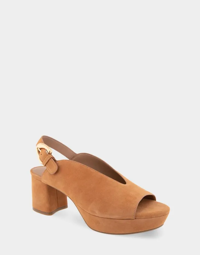 Aerosoles Comfortable Women039s Peep Toe Platform Sandal In Tan Suede Tan Suede Women Wide Width Sandals