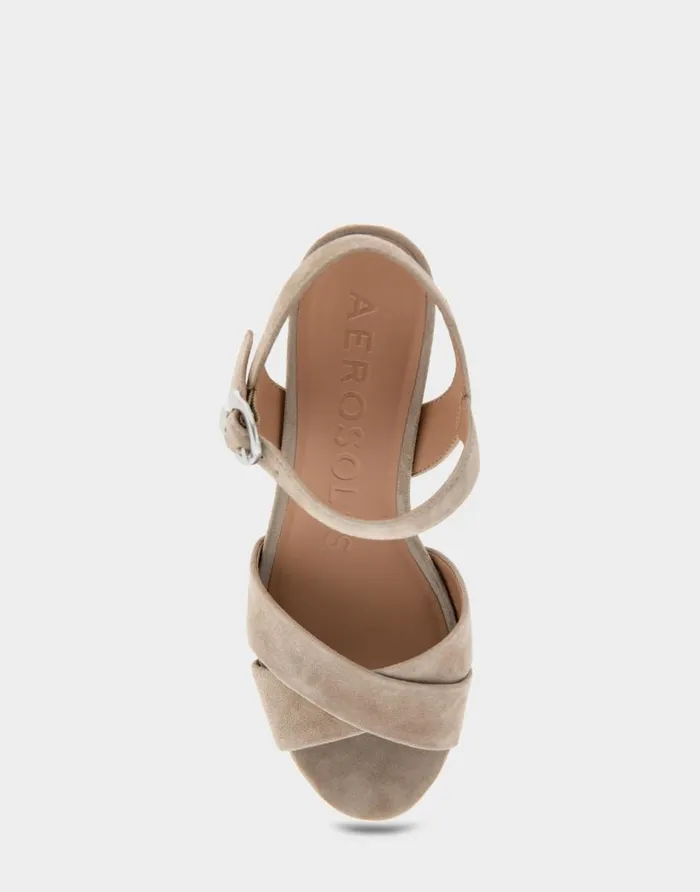 Aerosoles Comfortable Women039s Platform Sandal In Beige Genuine Suede Trench Coat Genuine Suede Women Platforms
