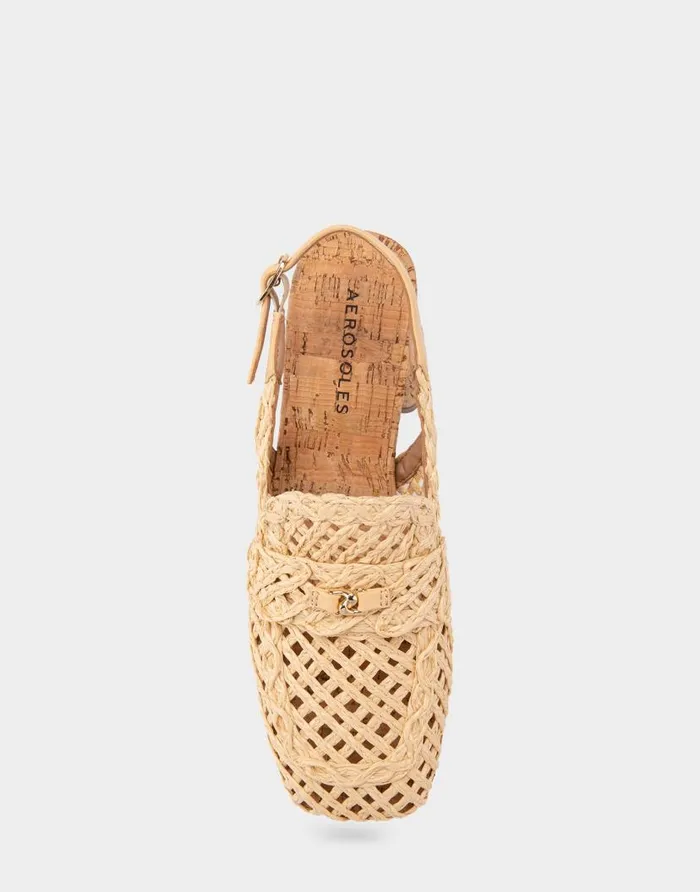 Aerosoles Comfortable Women039s Platform Slingback In Natural Raffia Fabric Natural Women Platforms