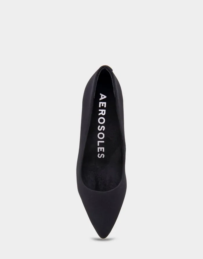 Aerosoles Comfortable Women039s Point Toe Kitten Heel Pump In Black Stretch Gabardine Fabric Black Stretch Gabardine Fabric Women Pumps