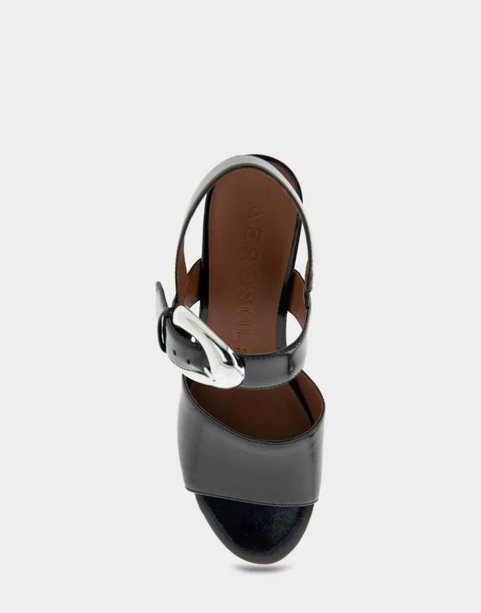 Aerosoles Comfortable Women039s Quarter Strap Platform Sandal In Black Patent Faux Leather Black Patent Faux Leather Women Platforms