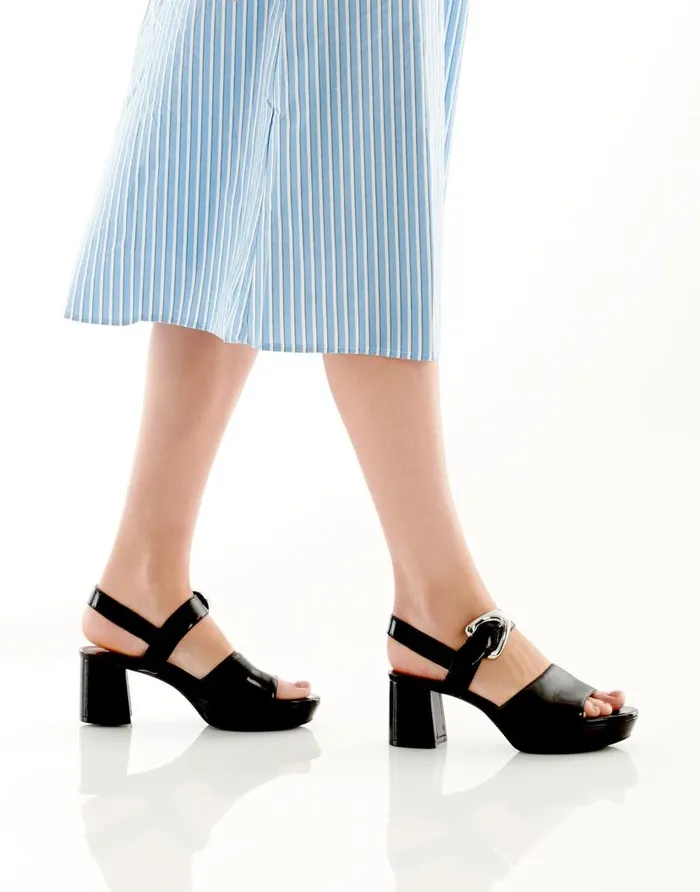 Aerosoles Comfortable Women039s Quarter Strap Platform Sandal In Black Patent Faux Leather Black Patent Faux Leather Women Platforms