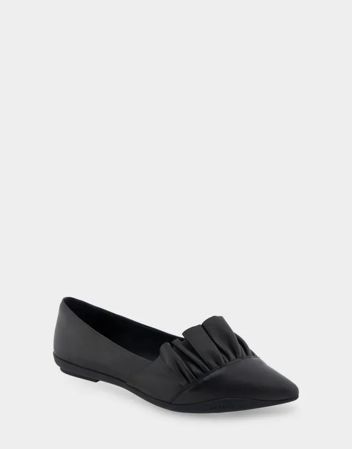 Aerosoles Comfortable Women039s Ruffled Point Toe Flat In Black Genuine Leather Black Genuine Leather Women Dress