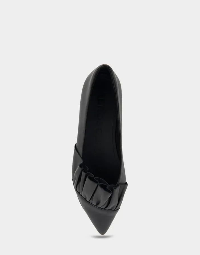 Aerosoles Comfortable Women039s Ruffled Point Toe Flat In Black Genuine Leather Black Genuine Leather Women Dress