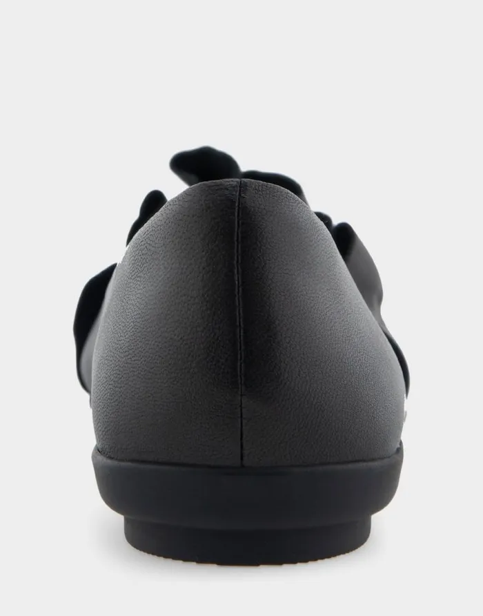 Aerosoles Comfortable Women039s Ruffled Point Toe Flat In Black Genuine Leather Black Genuine Leather Women Dress