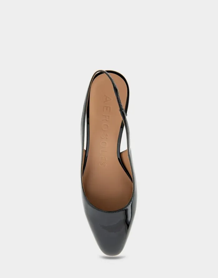 Aerosoles Comfortable Women039s Slingback Midheel Pump In Black Patent Faux Leather Black Patent Faux Leather Women Pumps