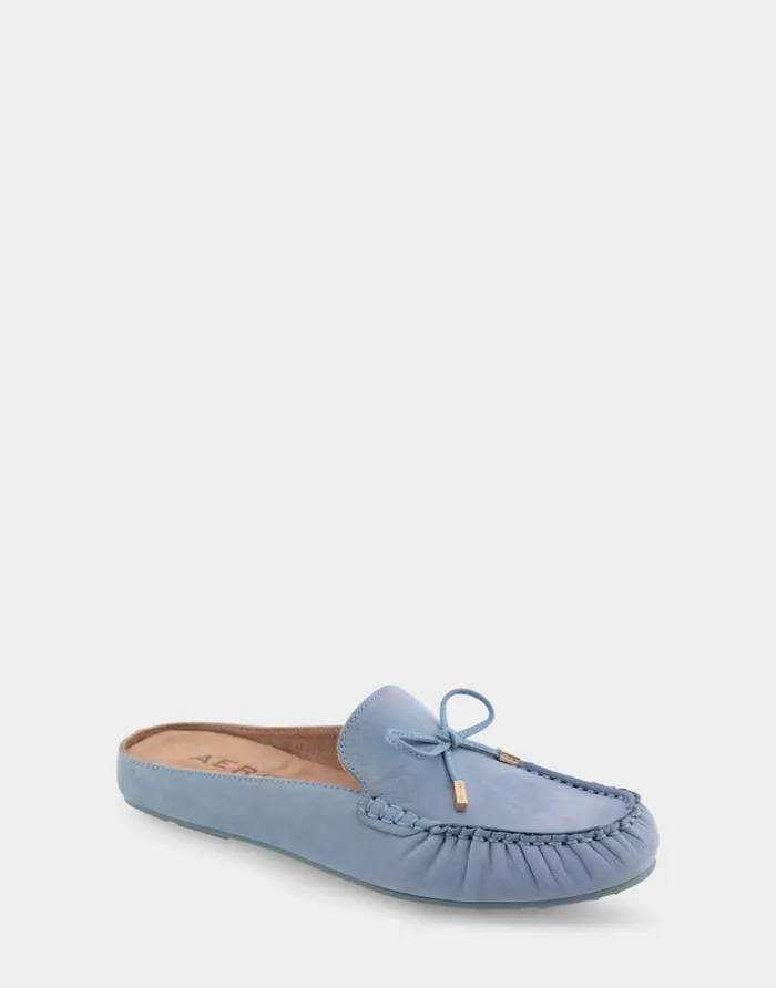 Aerosoles Comfortable Women039s Slip On Driver In Dusty Blue Nubuck Leather Dusty Blue Nubuck Leather Women Wide Width Flats