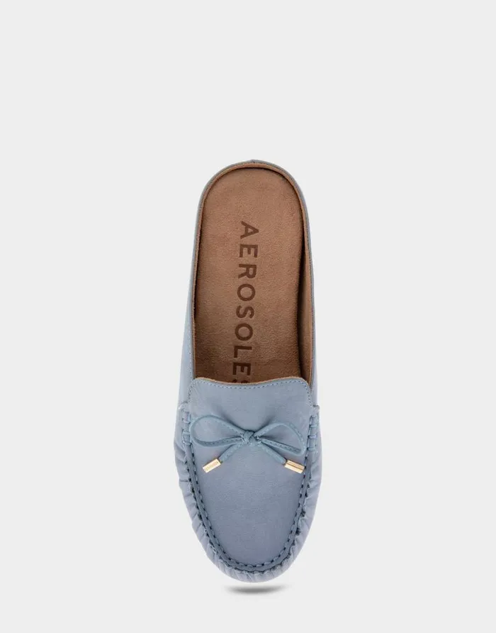 Aerosoles Comfortable Women039s Slip On Driver In Dusty Blue Nubuck Leather Dusty Blue Nubuck Leather Women Wide Width Flats