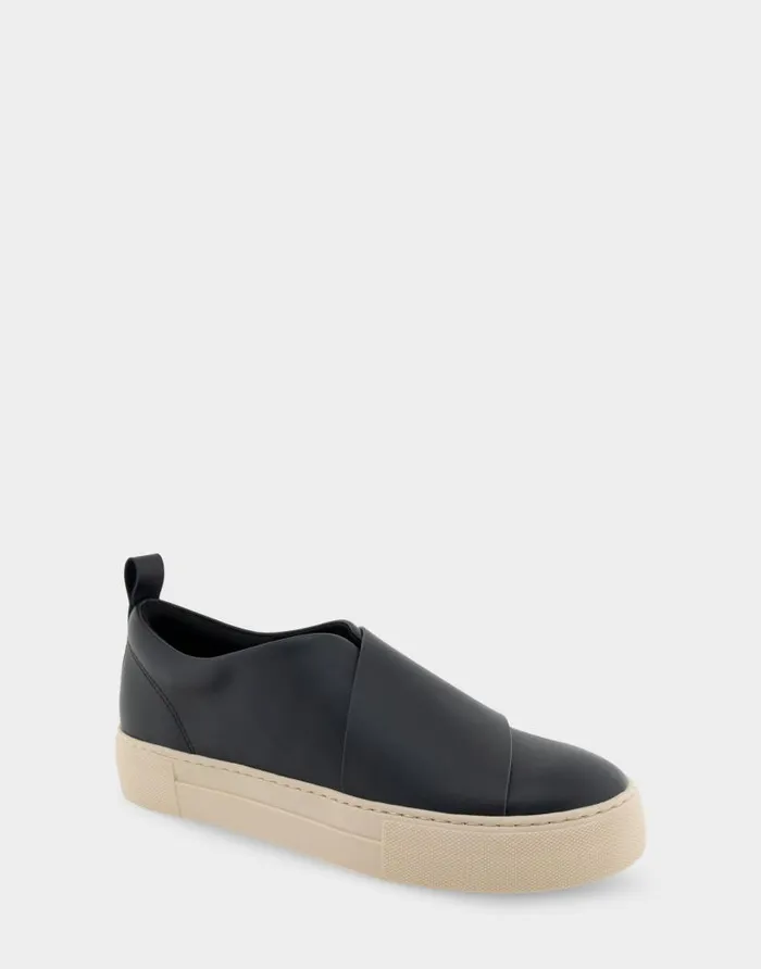 Aerosoles Comfortable Women039s Slip On Hidden Wedge Sneaker In Black Grainy Leather Black Grainy Leather Women Flatforms