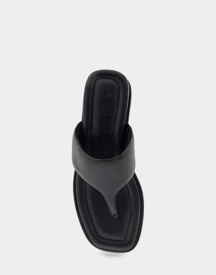Aerosoles Comfortable Women039s Thong Mini Wedge Sandal In Black Leather Black Leather Women Wedges