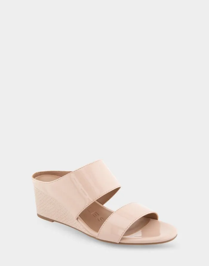 Aerosoles Comfortable Women039s Two Band Mid Wedge Slide Sandal In Cipria Faux Leather Cipria Faux Leather Women Slides