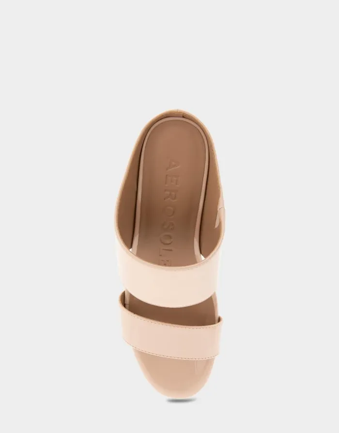 Aerosoles Comfortable Women039s Two Band Mid Wedge Slide Sandal In Cipria Faux Leather Cipria Faux Leather Women Slides